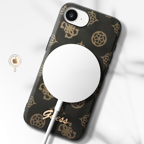 Coque MagSafe för iPhone 16e Tryckt Pion Skript Logotyp i relief Guess Svart