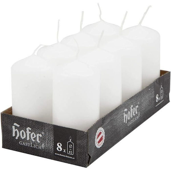 Pelarbougies Cylindriska - Hofer - 32-pack - 12 timmar - 4,5 x 9 cm - Doftfria Vit