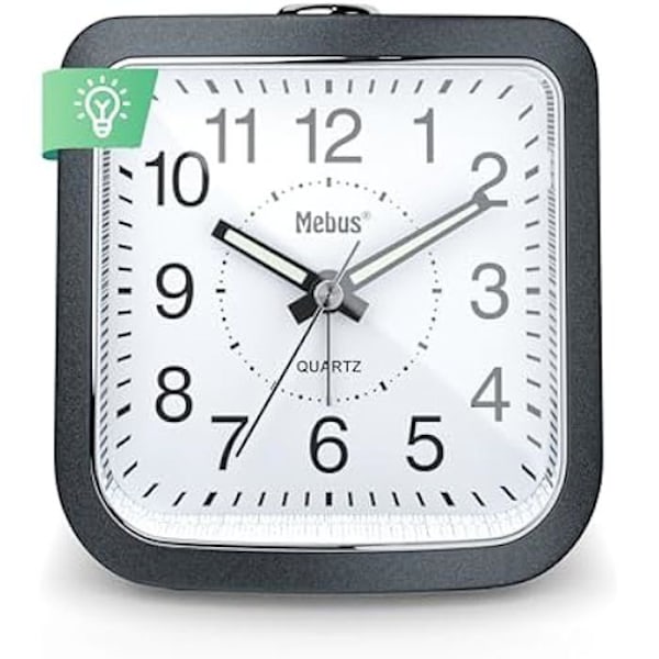 Analog väckarklocka - MEBUS - Tyst - Luminösa visare - Alarm med snooze - Belysning av urtavlan Antracit