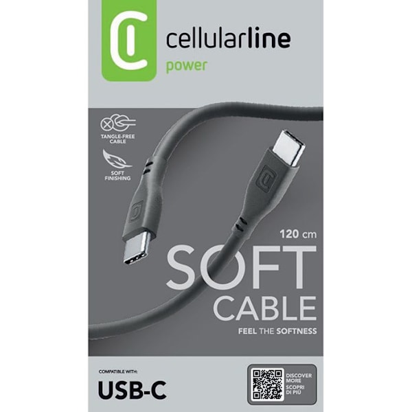 Cellularline Soft Cable - USB-C till USB-C kabel 1,2 m (svart)