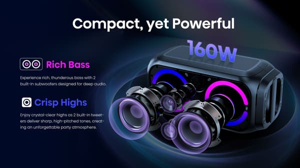 Mobilt högtalare - HISENSE - Bluetooth - Max 160 W Svart