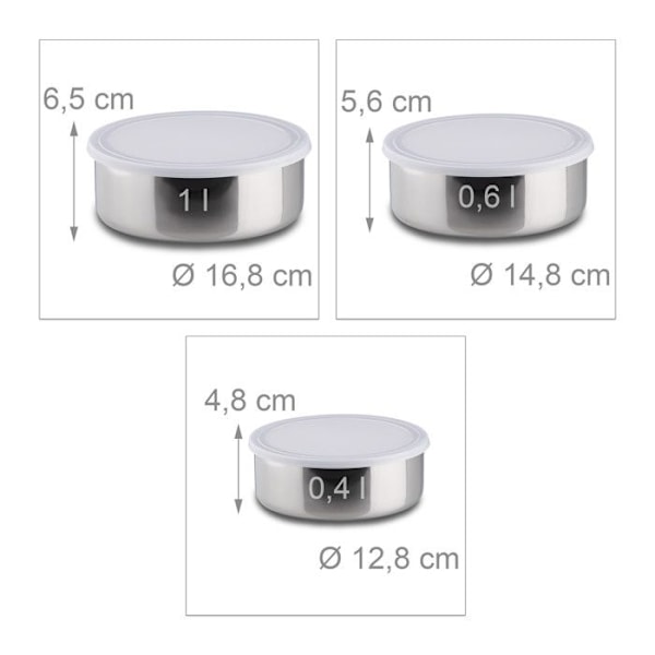 Relaxdays blandningsskål Salladsskål Set med 5 st rostfritt stål med plastlock rostfritt stål, silver Silver