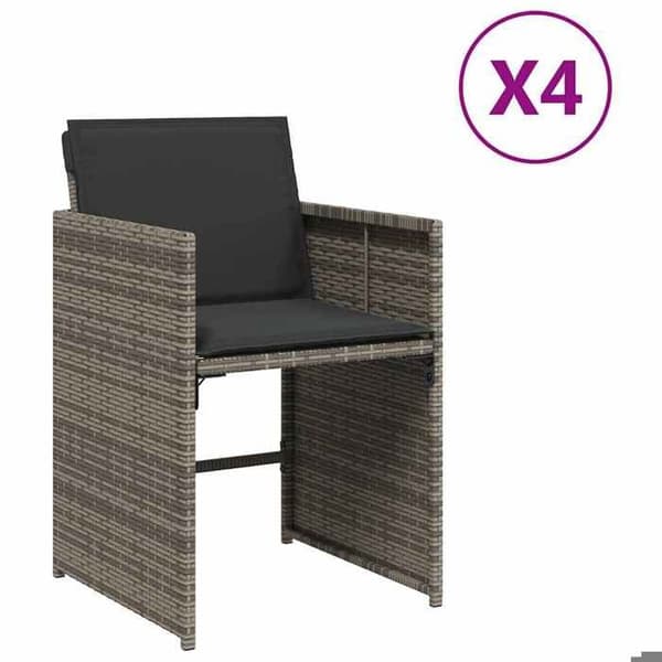 vidaXL Trädgårdsstolar med kuddar set om 4 grå vävd resin 364985