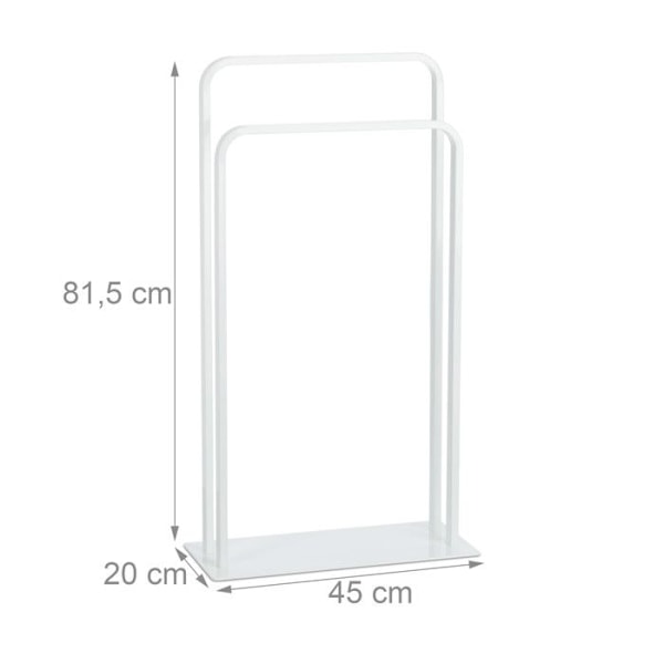 Relaxdays Fristående handduksställ, 2-bars handduksställ, U-form, 81 x 45 x 20 cm, vit Vit