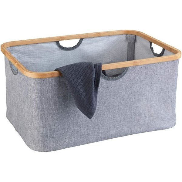 WENKO Bahari hopfällbar tvättkorg, förvaringskorg för badrumstyg, 50 l kapacitet, polyester - bambu, grå - brun