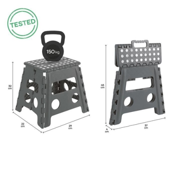 Arregui TB-032-G Multipurpose Folding Pall, Step Pall, 32 cm hög, grå Grå