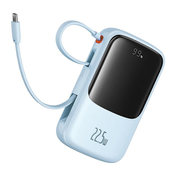 Baseus - Extern batteri Qpow Pro+ (P10067101313-00) - Lightning, 2x Type-C, USB, 22,5W, 10000mAh, Type-C-kabel - Blå