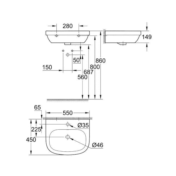 Grohe Euro Ceramic Vägghängt tvättställ 55cm (39336000)