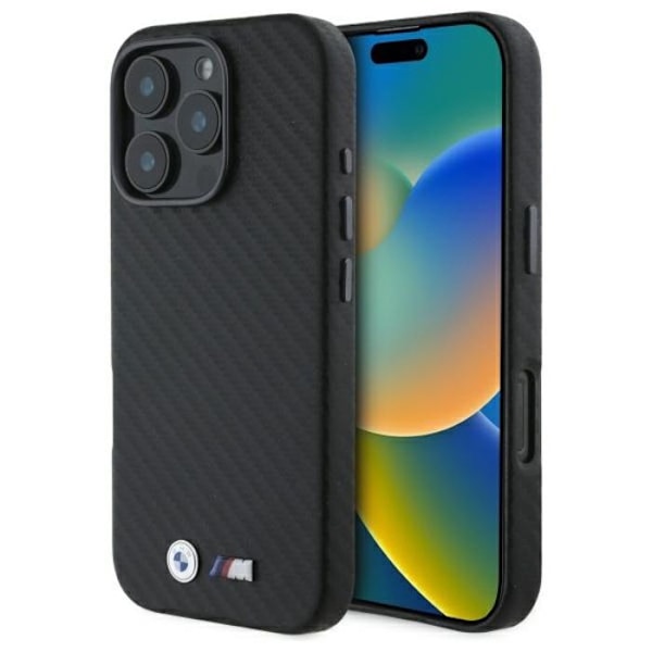 Coque för iPhone 16 Pro Max - BMW kolfiber inlindad metall (BMHCP16X23PUFWC) - Svart svart