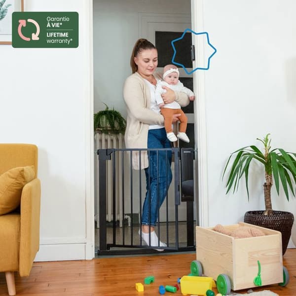 Badabulle Barnsäkerhetsbarriär Safe&Pass - Tryckmonteringssystem - Automatisk Låsning Svart