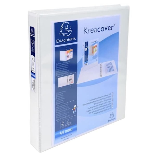 Klippbok - KreaCover - 2 D-ringar - 25mm - A4 maxi - Vit Vit