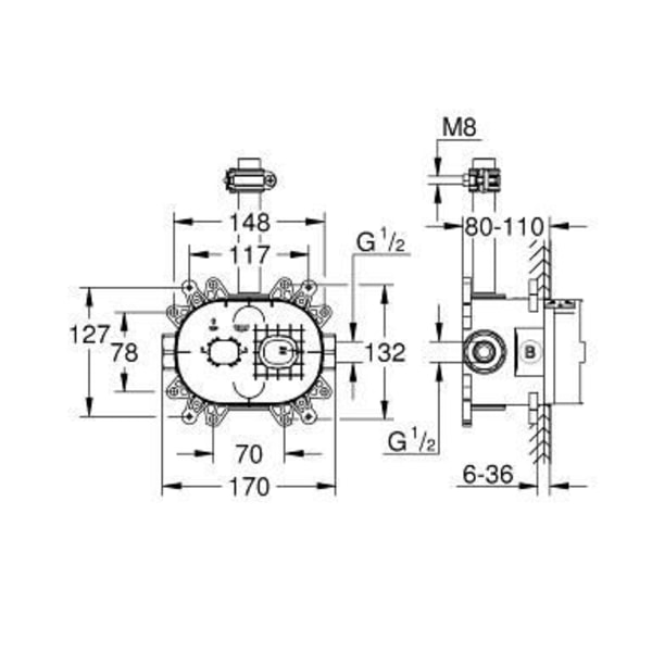 Grohe - Rainshower 360 Dold kropp för 1/2 takdusch (26264001) Blå