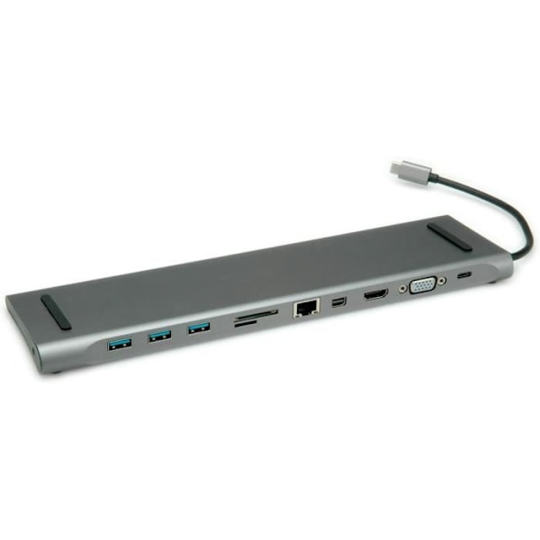 ROLINE USB 3.1 Gen 2 Typ C Multiport Dockningsstation - 4K HDMI/Mini DP, VGA, USB, Kortläsare, PD, LAN, Ljud -