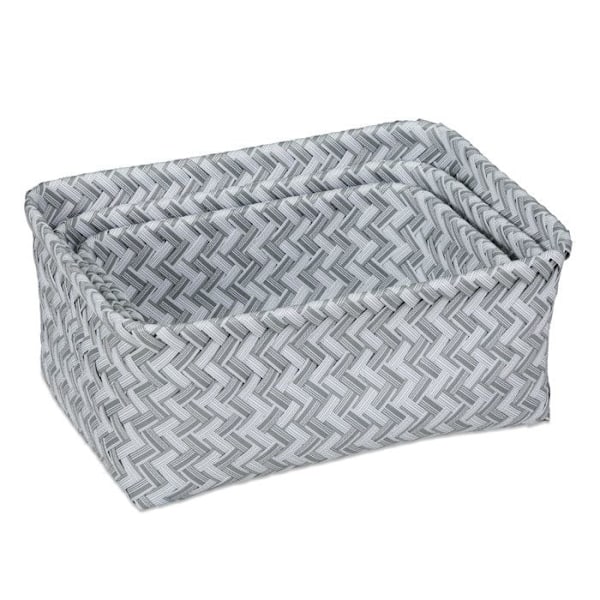 Relaxdays Set med 3 förvaringskorgar, korgar i 3 storlekar, flätade, badrum, plast, vit/grå Vit grå