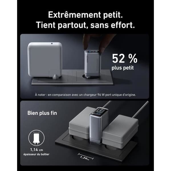 ANKER Prime GaN 100W - Kompakt och vikbar USB-C-laddare med 3 portar (2xUSB-C, 1xUSB-A)