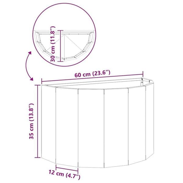Kräfthållare i stål - vidaXL - 60x30x35 cm - Vit - Robust stål - Halvrund - Montering krävs - Minimal underhåll