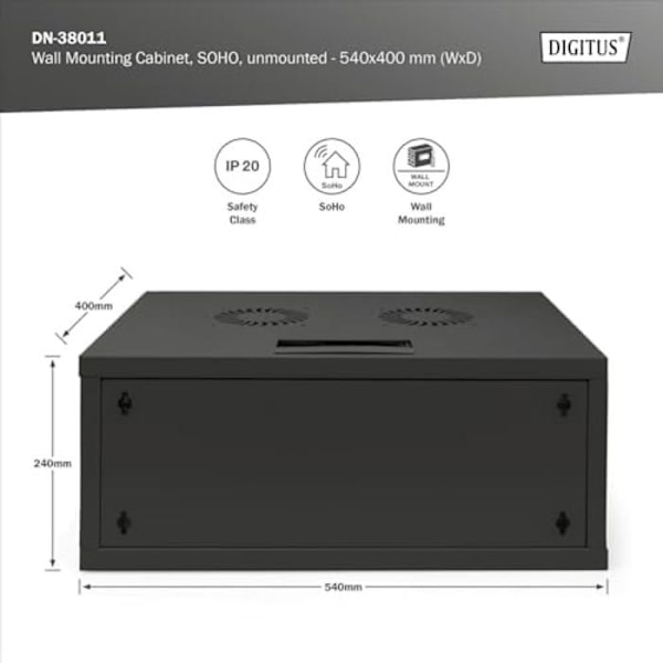 Nätverksgarderob - DIGITUS - 19-tums rack 4 UH - Väggmontering - Djup 400 mm - Kapacitet 60 kg