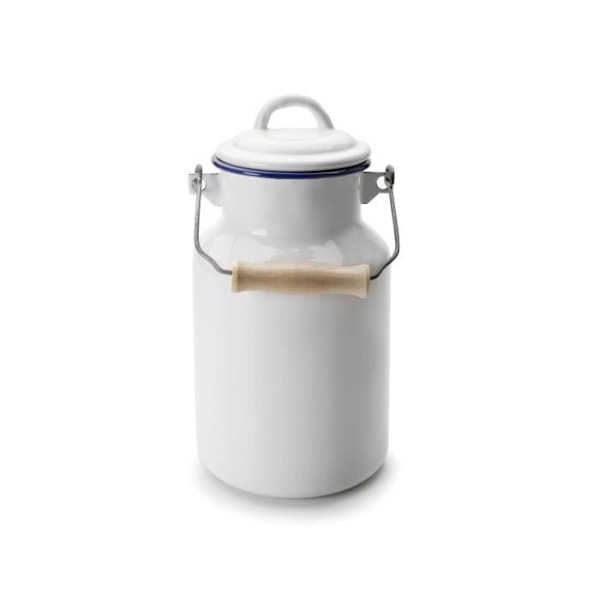 Emaljerad mjölkkanna - IBILI - 1 liter - Emaljerad stål - Trälock - Mått 10x21 cm Vit