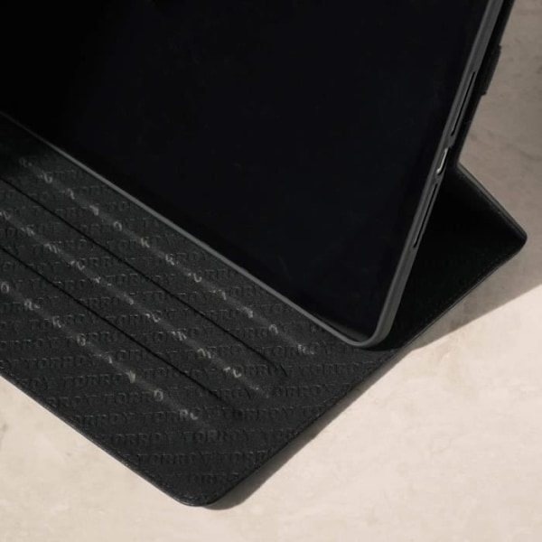Coque iPad 9/8/7 - TORRO - Äkta Läder - 3 Visningsvinklar - Wake/Sleep-funktion Svart med röda detaljer