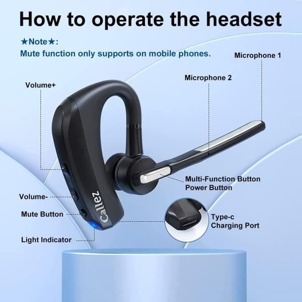 Bluetooth-hörlur - CALLEZ - V5.0 - CVC8.0 Brusreducering - 8h Batteritid - Super Lätt