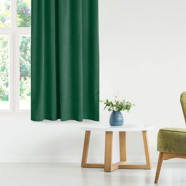 Rideau - HOMEDE - VILA - Gardin 265x300 cm - Mörkgrön polyester sammet - Rynkband mörkgrå melerad