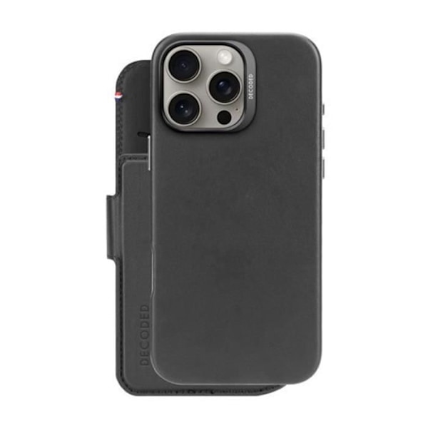 Etui för iPhone 16 Pro Max - Decoded - MagSafe-fodral - Läder av fullkorn - Korts compartments - Semi-stiv Svart