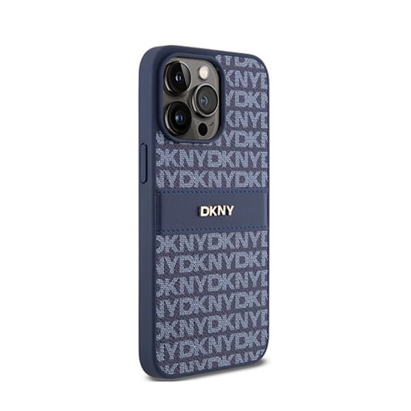 DKNY Leather Mono Stripe & Metal Logo - Fodral för iPhone 15 Pro Max (blå)