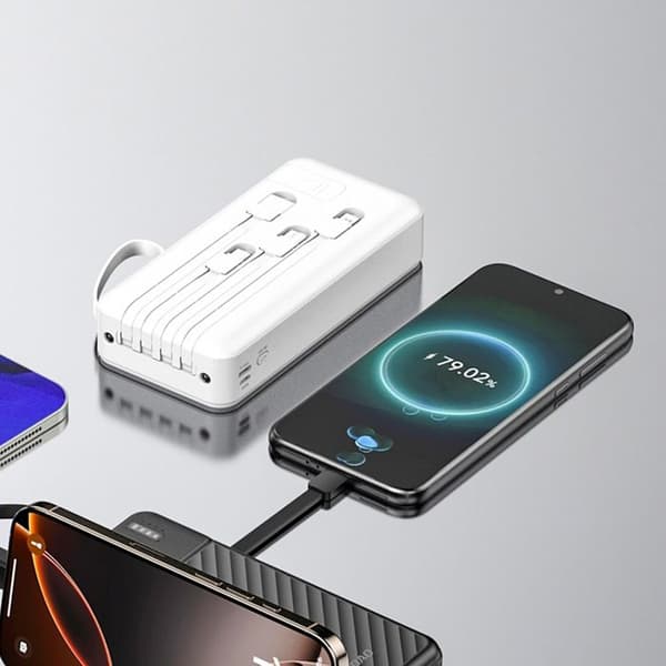 Extern batteri K11 Pro 20 000 mAh med integrerade kablar - Vit