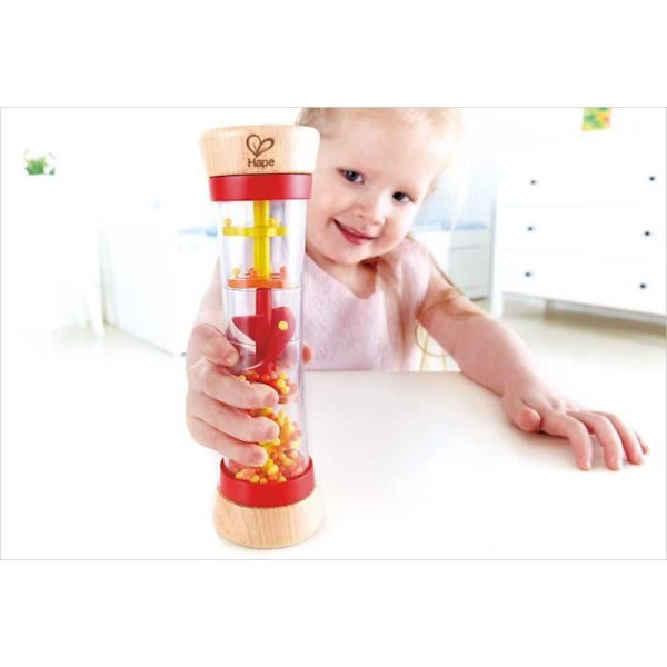 Hape - Trämusikalisk leksak för tidig inlärning - Red Rain Stick Orange