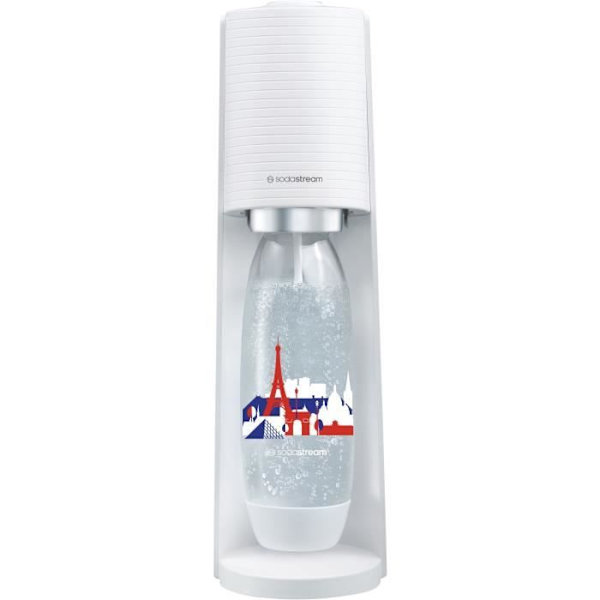 SODASTREAM Terra - White Sparkling Water Machine + 1 1L Fuse French Edition-flaska + 1 60L Clip-on Gas Refill Svart