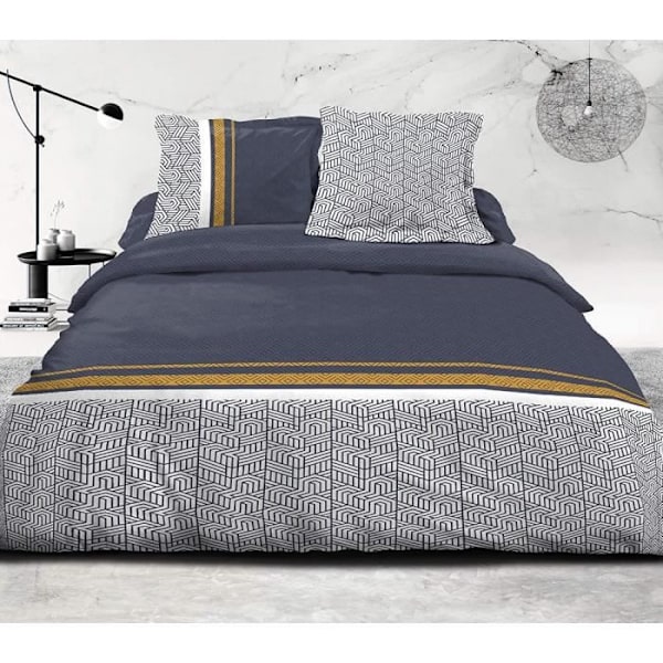 Täcke - LE TILT - 220x240 cm - 100% bomull - Mjukhet - Dolda knappar Navyblå, Vit, Senapsgul, Grangrön