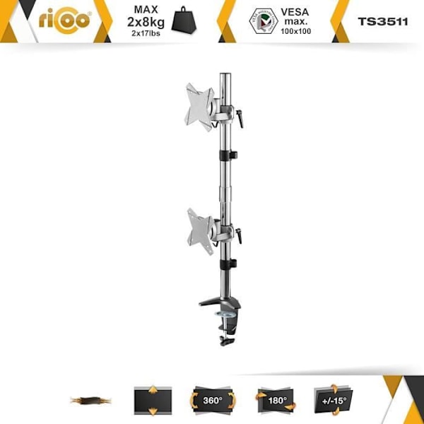 Stöd för PC 2 Skärmar - RICOO - TS3511 - 13-27 Tum - Vridbar - Lutbar - VESA 100x100