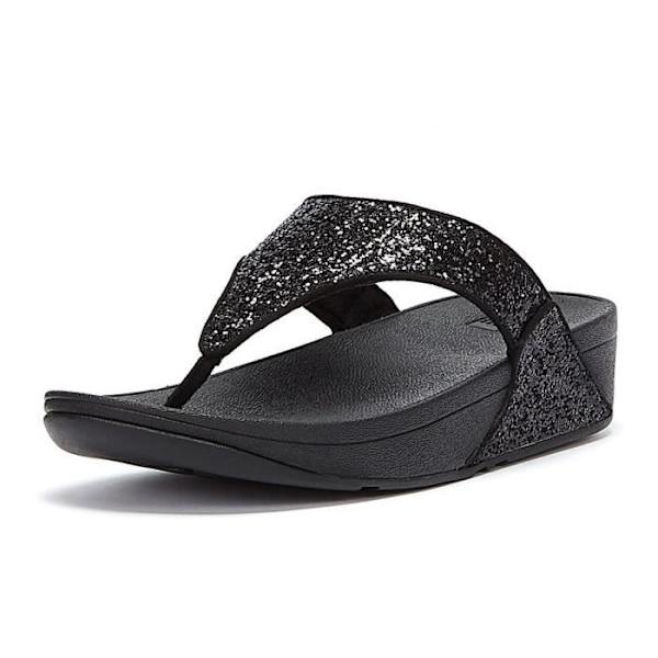 Svarta flip flops för kvinnor FitFlop Lulu Glitter - Ergonomisk mikrowobbleboard sulor Svart 39