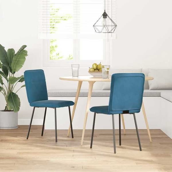 vidaXL Matstolar set om 2 Blå Sammet, stol, soffstol, sidostol, köksstol, sits för sal 4101219