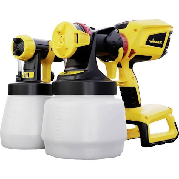Färgpistol - WAGNER - Universal Sprayer W600 Flexio 18V - steglöst justerbar, 0-500 ml/min - 2 koppar och munstycken svart och gult