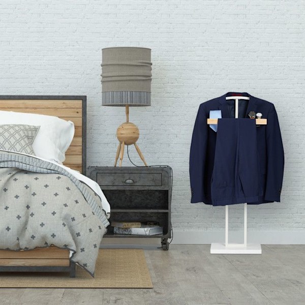 Relaxdays Valet de chambre, Natt, stöd i trä, stående, kostymer utan veck, MDF och metall, HlP 102 x 46 x 24cm, vit vit, ljusbrun