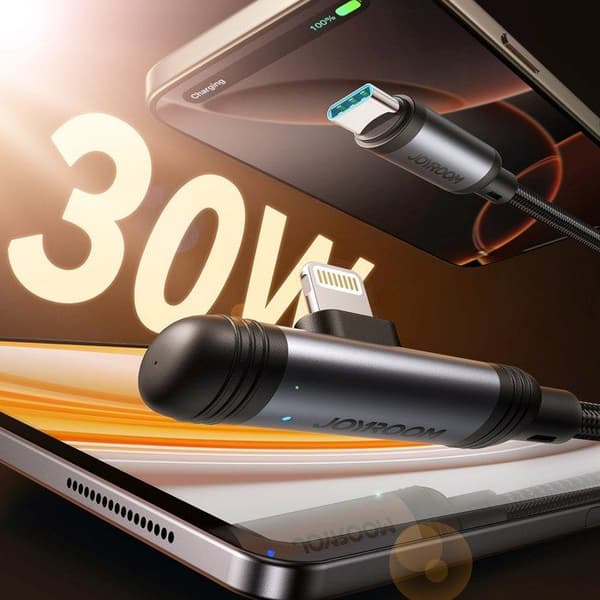 USB-C vinklad kabel - iPhone Lightning 30 W 1,2 m - Svart