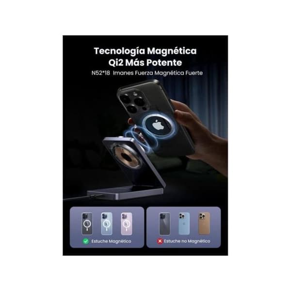 Induktionsladdare - UGREEN - MagFlow 2 i 1 - 15W för iPhone - 5W för AirPods - Qi2 Certifierad