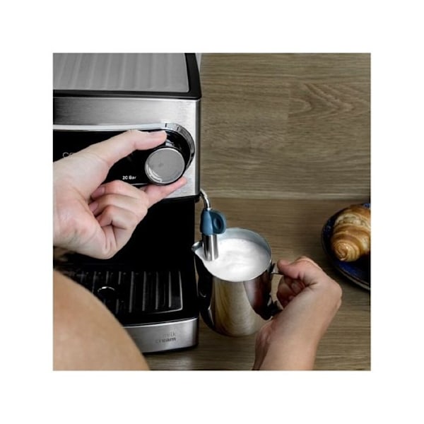 Kaffemaskin Cecotec Espresso Power Espresso 20. Tryck 20 bar, 1,5 L tank, Dubbel utgångsarm, Ångmunstycke, Bricka Rostfritt stål och svart
