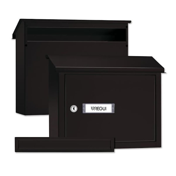 ARREGUI V4084 Pack Entrémunning + Stålbrevlåda för dörr, vägg och grind, 32,5 x 3 cm spår, A4-storlek, svart Svart