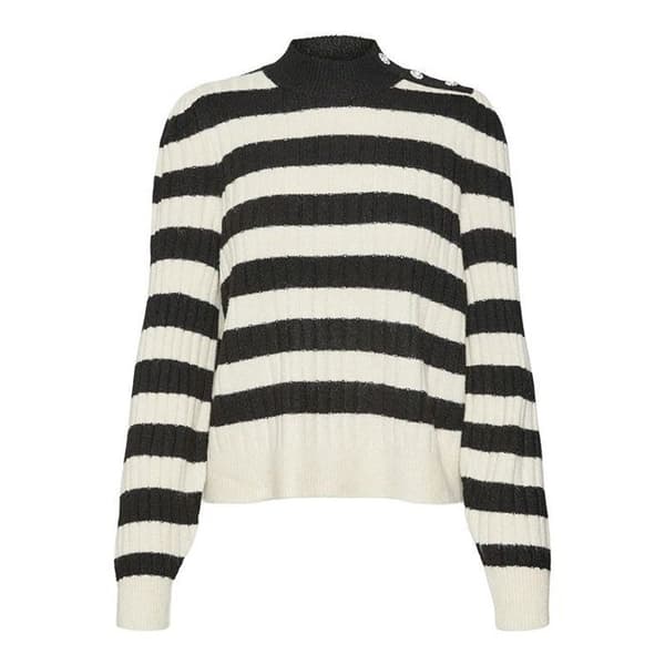 Pull col cheminée Elya randig Dam VERO MODA BLANC ECRU jag
