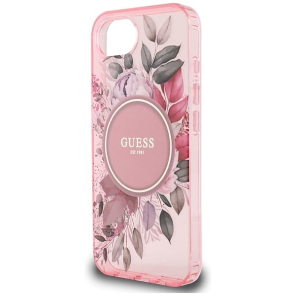 Coque Guess IML Flowers MagSafe för iPhone 16e (rosa)