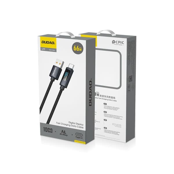 USB-kabel - DUDAO - L7T - USB-A/USB-C 66 W - LED-display - Flätad hylsa 1 m