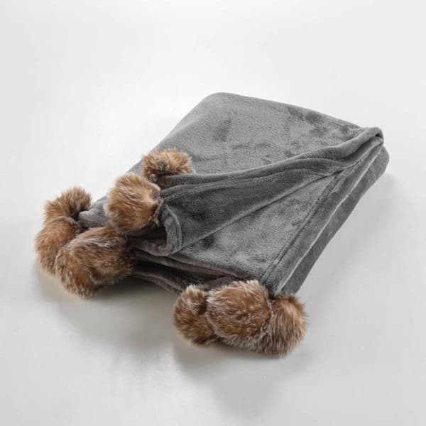 Rutig Flanell Pompons "Snöig" 125x150cm Grå Grå