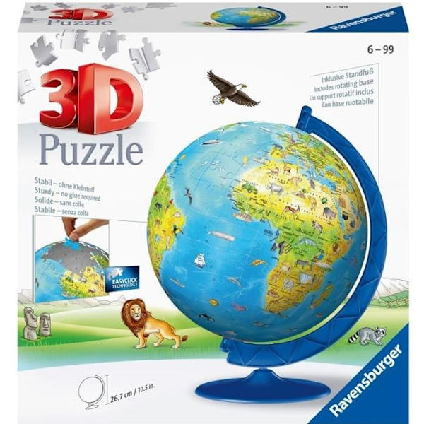 3D jordglobspussel 180 bitar - Ravensburger - Utbildning - Inget lim - från 7 år och uppåt Blå Grön Gul