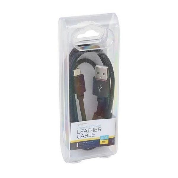 PLATINET LÄDERKABEL microUSB-USB 1M 2.4A Svart