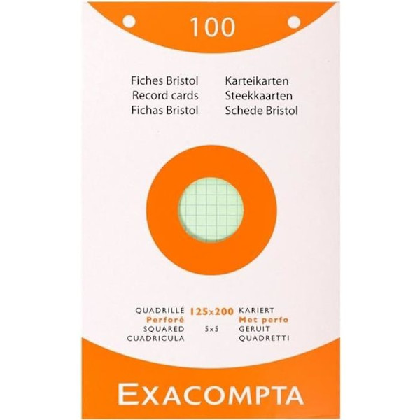 EXACOMPTA 100 indexkort 125x200 mm i kvadrat 5x5 mm och perforerade blandade färger Blå, gul, grön och rosa