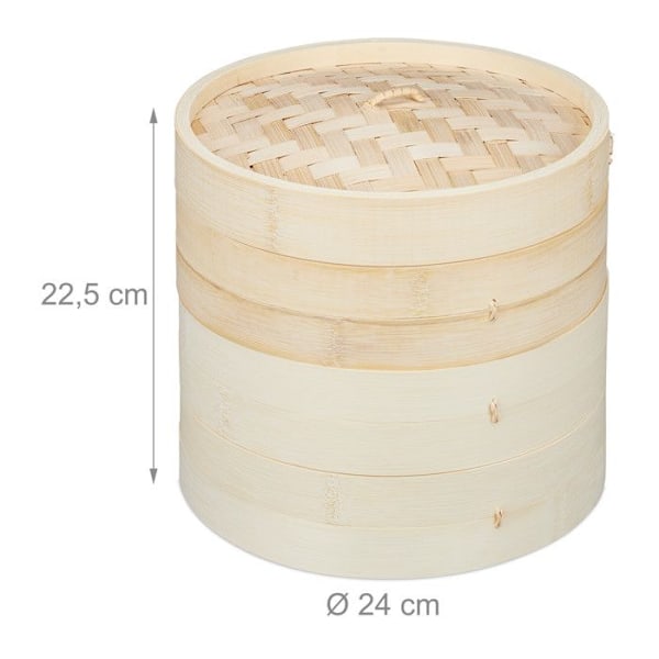 Relaxdays bambustång, asiatisk ångkokare med 3 våningar, för Dim Sum, ris, bambustång, Ø 24 cm, natur. ljusbrun