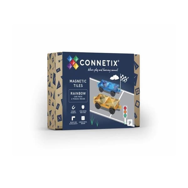 Magnetiska Plattor - CONNETIX - Bilpaket - 2 Delar - Gummihjul - Unik Design Regnbåge