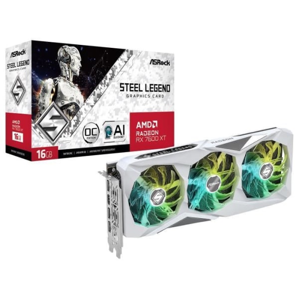 ASRock AMD Radeon RX 7600 XT Steel Legend 16GB OC - 16 GB GDDR6 - Dubbel HDMI/Dual DisplayPort - PCI Express (AMD Radeon RX 7600 XT)